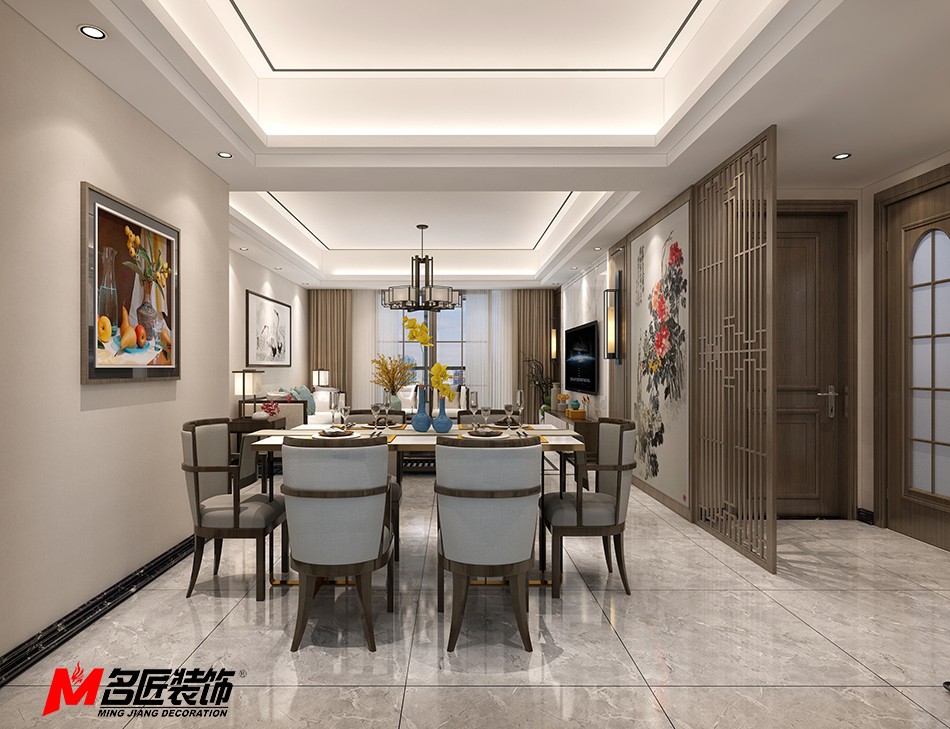 新中式风格室内装修设计效果图-淮安中海寰宇三居123平米